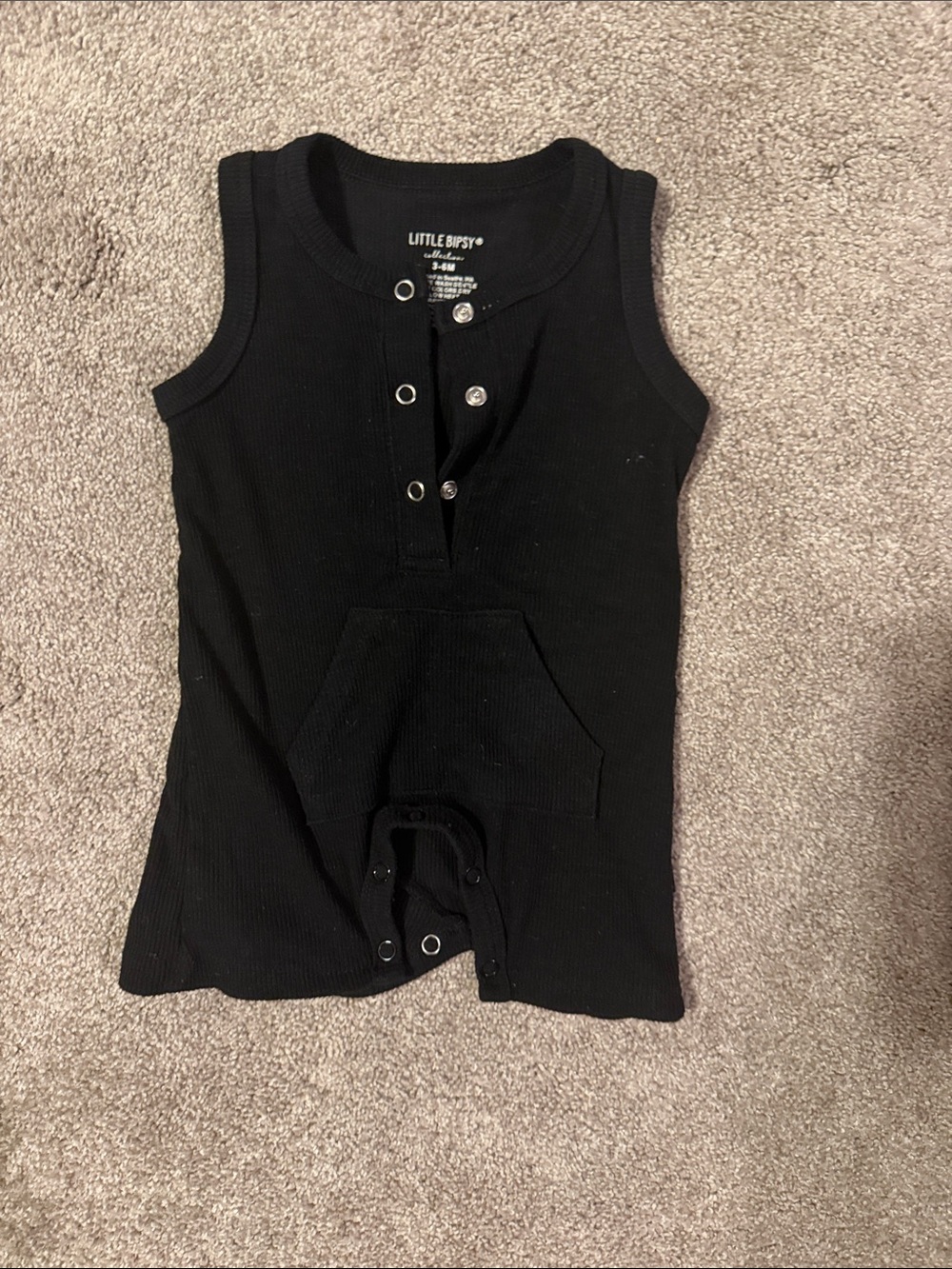 Little Bipsy Black Ribbed Sleeveless Romper with Front Pocket